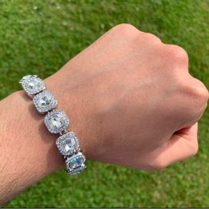 14k White Gold Plated Baguette Cuban Link Bracelet 13mm 8” Premium Bracelet